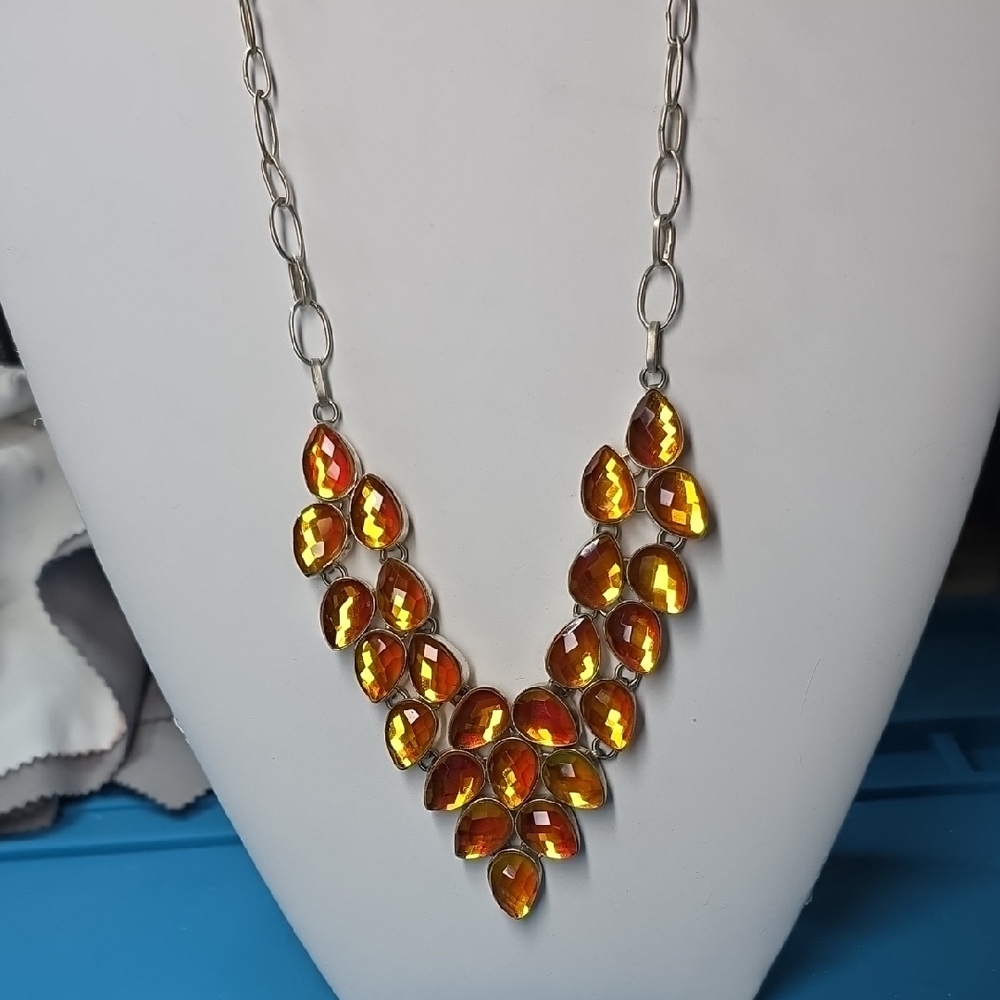 Silver 925 Amber Teardrop Statement Necklace - Wo… - image 1